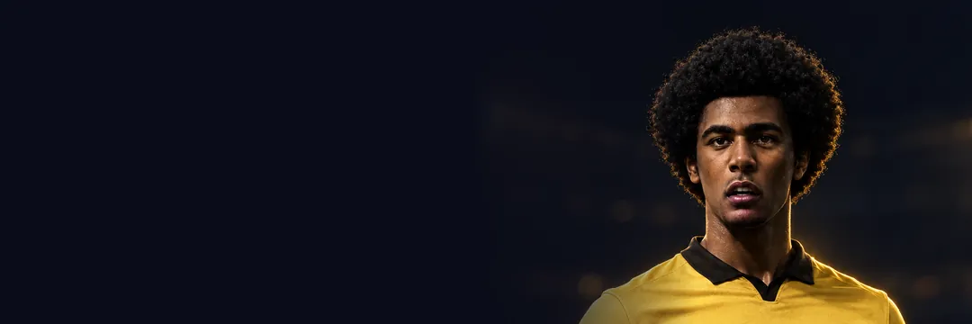 Illustrated fictional striker in a yellow shirt with his arms held out wide